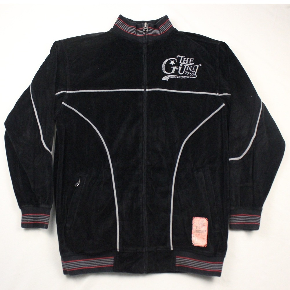 G Unit Velour‎ Track Jacket Mens L Black Full Zip Y2K Hip Hop Streetwear
